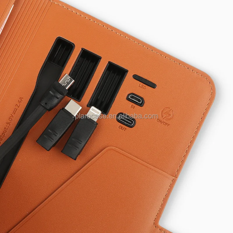 PU Leather Wallet Card Slot Phone Case with Power Bank USB