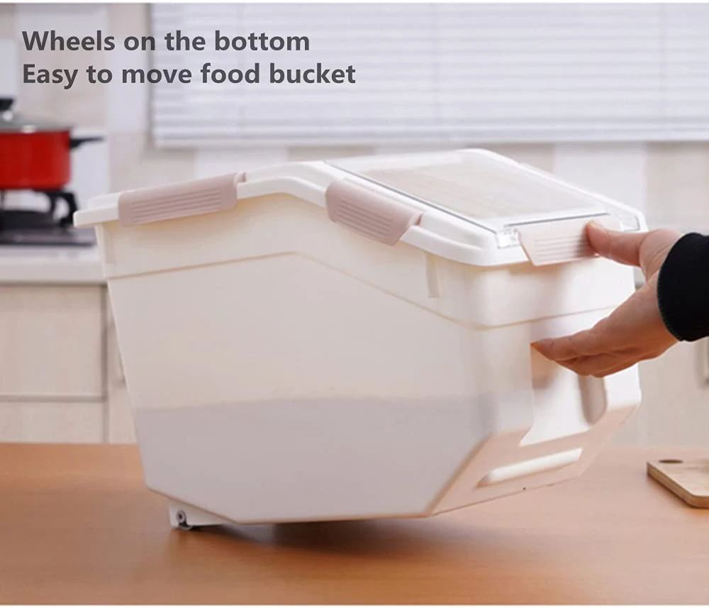 Pet Food Storage Container with Wheel and Lid Plastic Pet Food Bin 22lb for Home Kitchen Dog Cat Food Rice Grain Cereal Storage