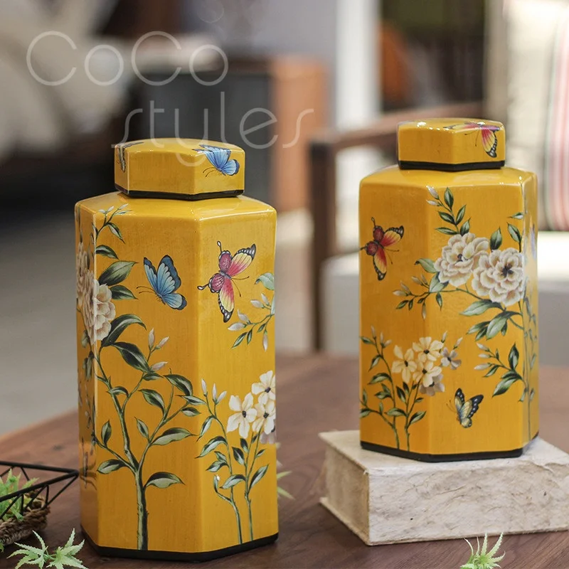 
Cocostyles bespoke luxury decorative tropical plant ceramic jar with crystal lid for country style home decor Valentines 