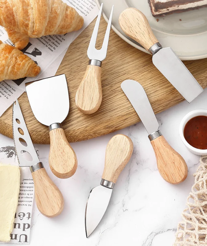 Customize Logo Cheese Knife Fork and Shovel Tool Set Stainless Steel Cheese Knife with Wood Handle Cheese Pizza