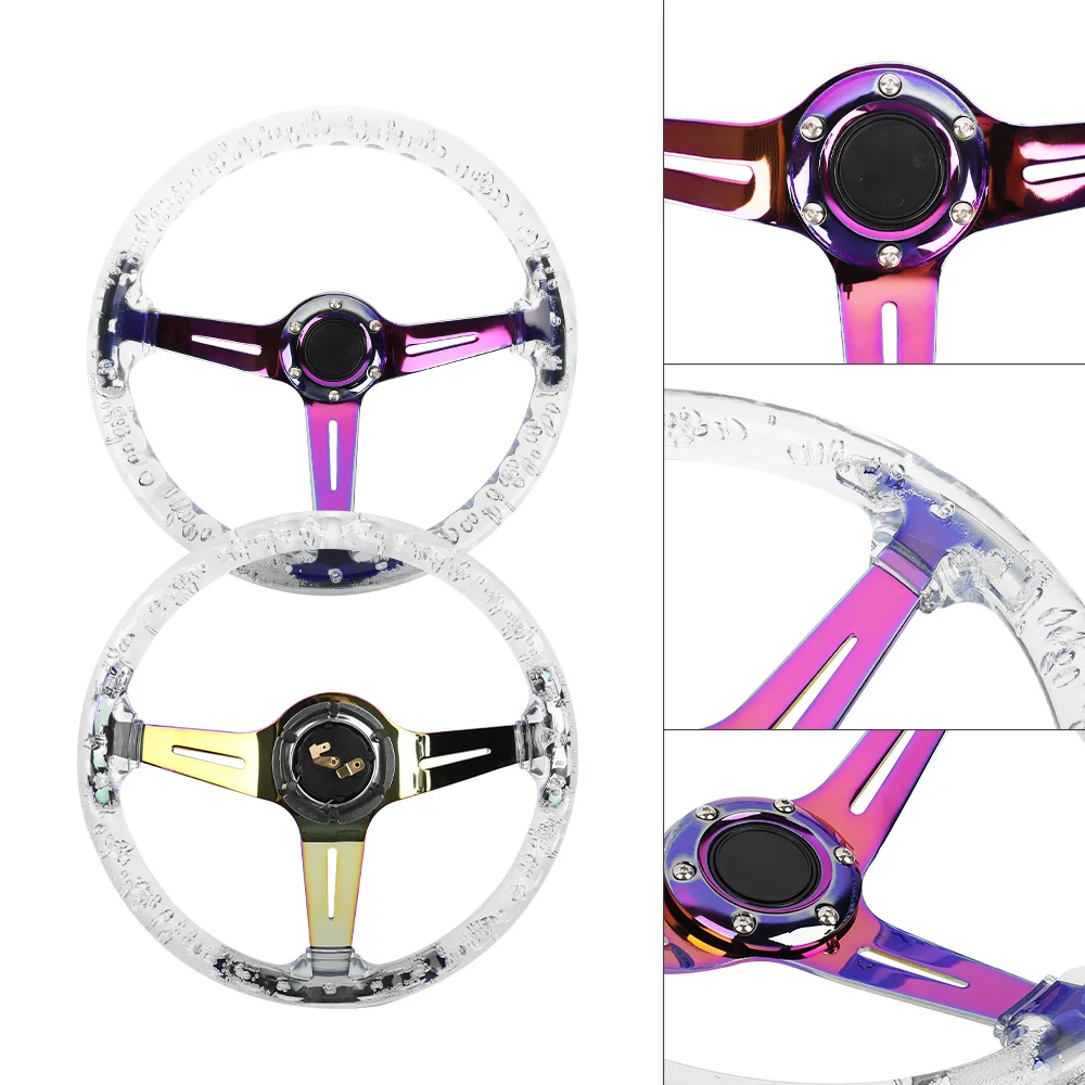 Universal 14 Inch Titanium burnt blue Neo chrome Bracket clear Acrylic Car Racing Drifting Steering Wheel