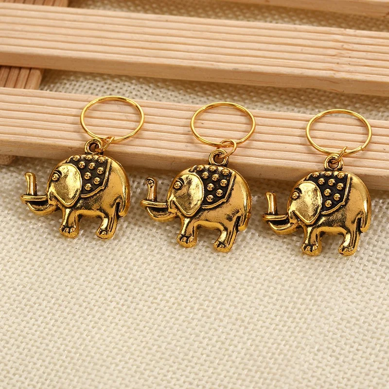 
Golden Butterfly Elephant Cross Leaves Charms Pendant Hair Ring bead For African Hair Accessory 