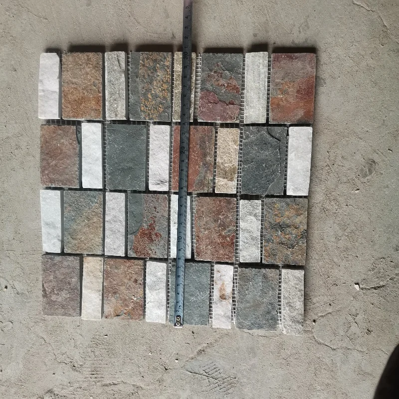 Cheap Chinese mix color Natural slate stone mosaic tile with mesh back for bathroom floor and shower room wall tiles