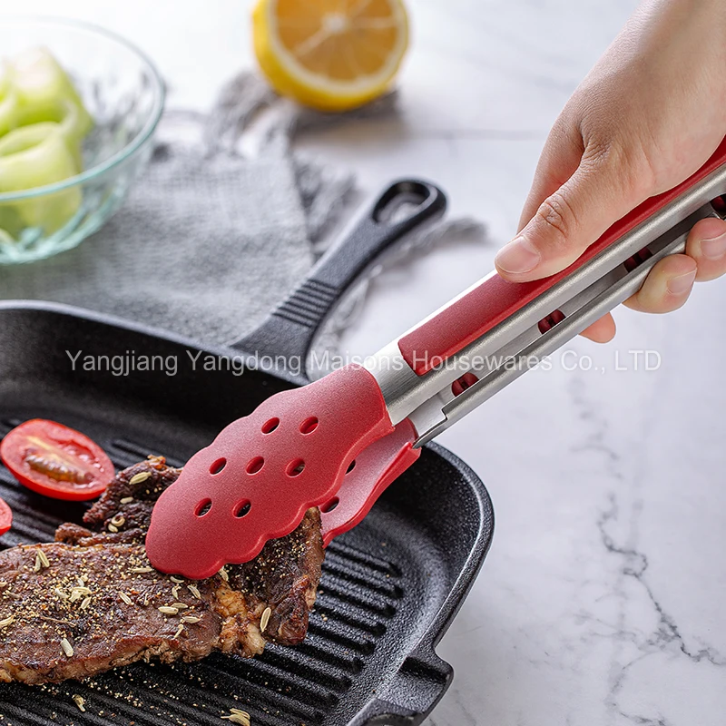 Maisons Kitchen Accessories Stainless Steel with Non Stick Silicone Tips Multifunctional Grill Food Tongs