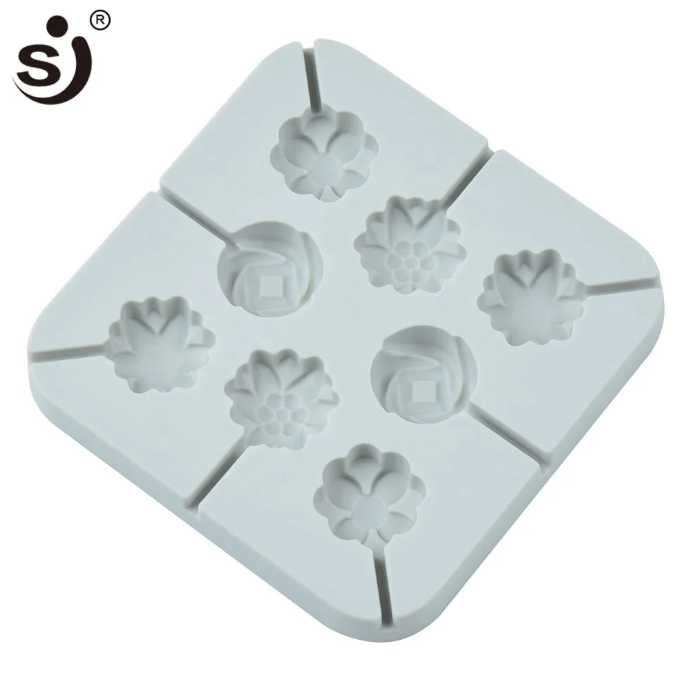 8 cavities flower shape lollipop silicone mold bakeware 3D handmade pop sticks lolly candy chocolate cake decorating moulds