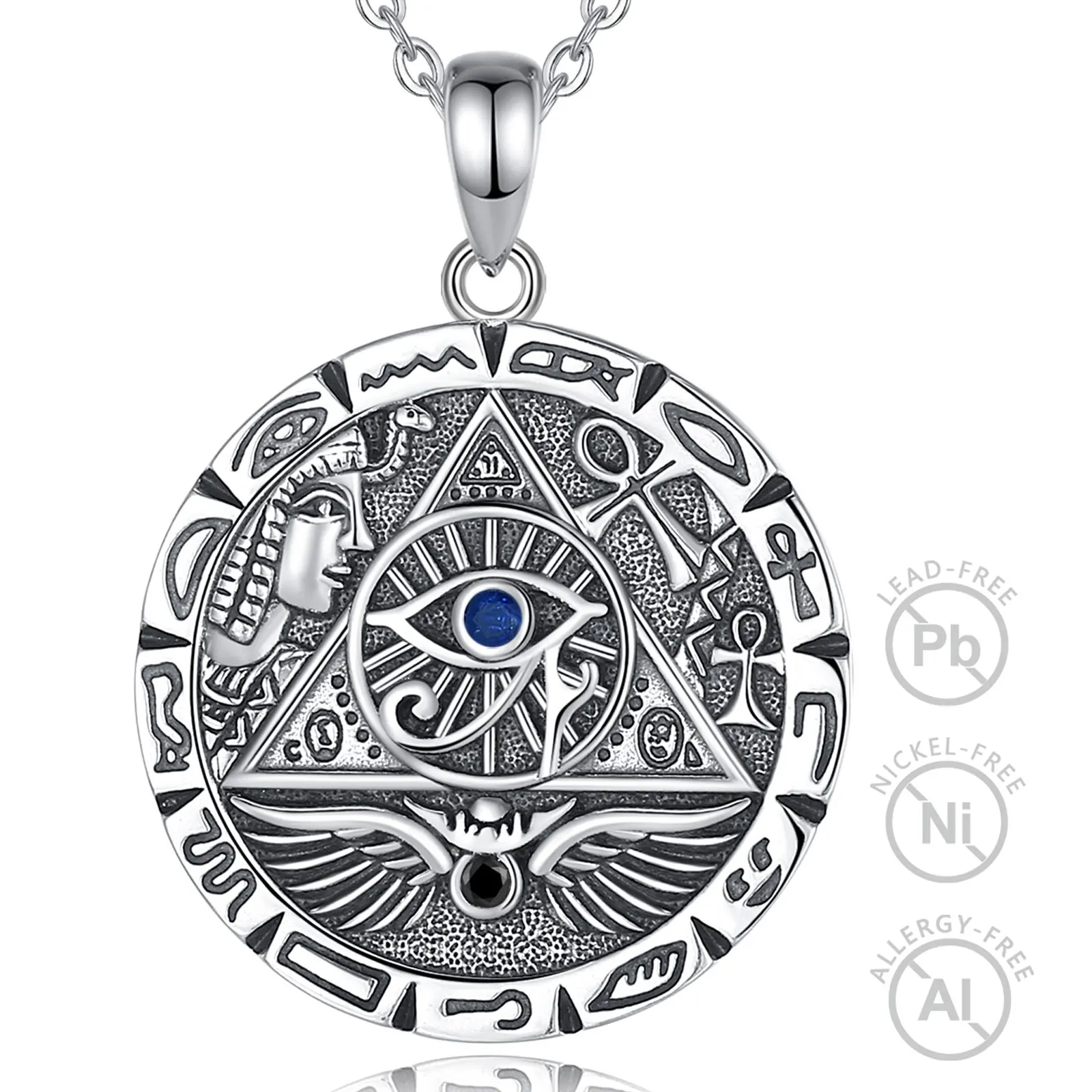 Changda 925 Sterling Silver high quality ankh ancient egyptian goddess cross eye of the horus necklace for women and men