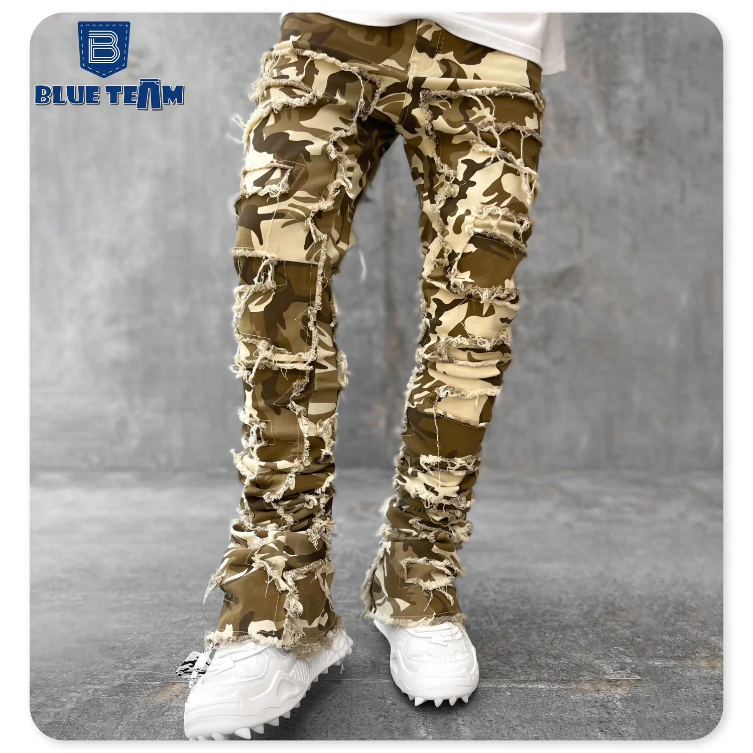 Blue Team | Custom Logo OEM ODM jeans camouflage mens stacked jeans stacked jeans men flare skinny stack sweatpants denim