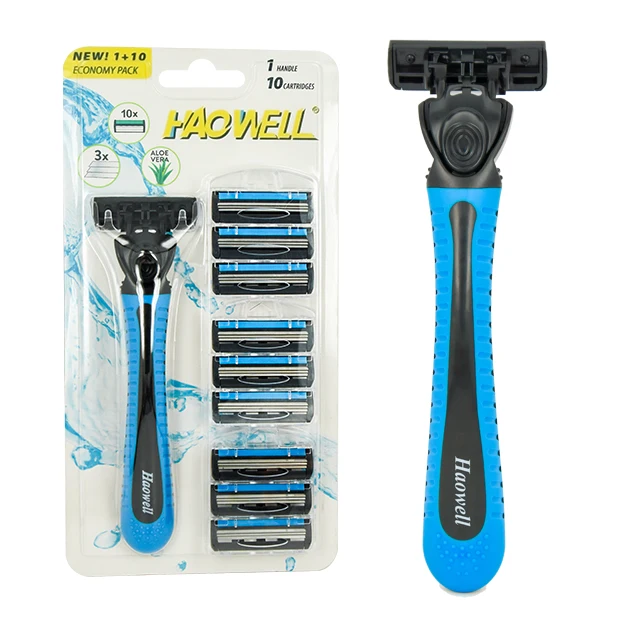 HW-B378DL  Haowell stainless steel sharp triple three 3 blade disposable shaving razor  for men/ women wet shaving daily use