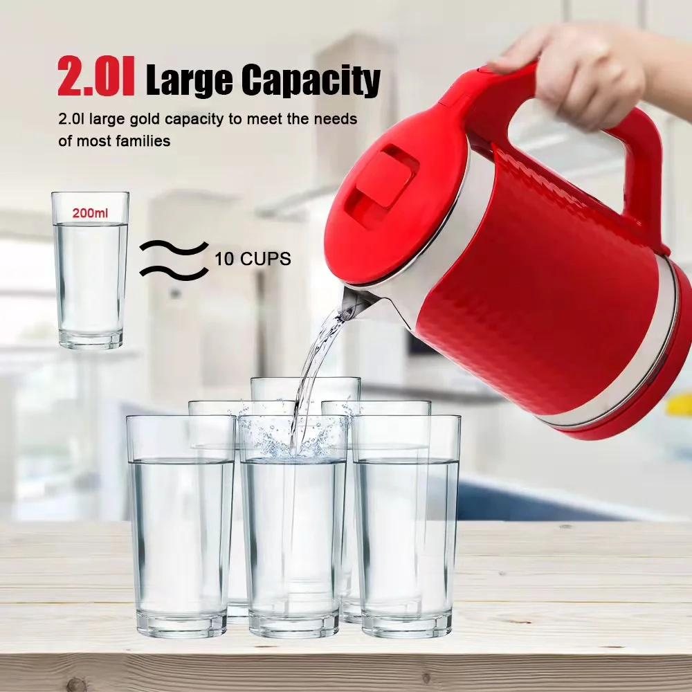 ODM Stainless Steel Plastic Custom 2.0L Electric Kettle, Mixed Color Mechanical Poly Bag+3 Layer Gift Box+5 Layer Carton Box 220