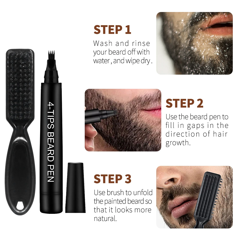 High Quality Waterproof Proof Long Lasting Natural Finish Barber Pencil and Brush Kit Male Mustache Repair Beard Filling Pen