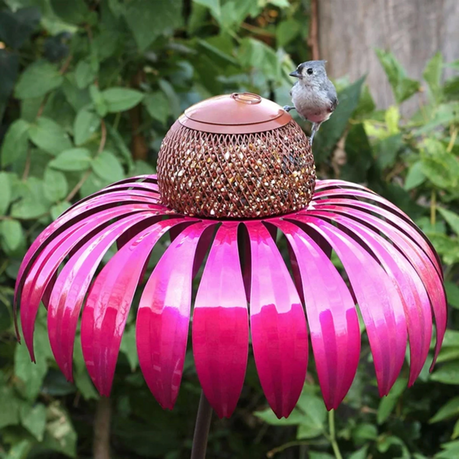 
Amazon hot selling bird feeder new fashion Garden flower metal bird feeder Sensation Pink Coneflower Outdoor Bird Feeder 