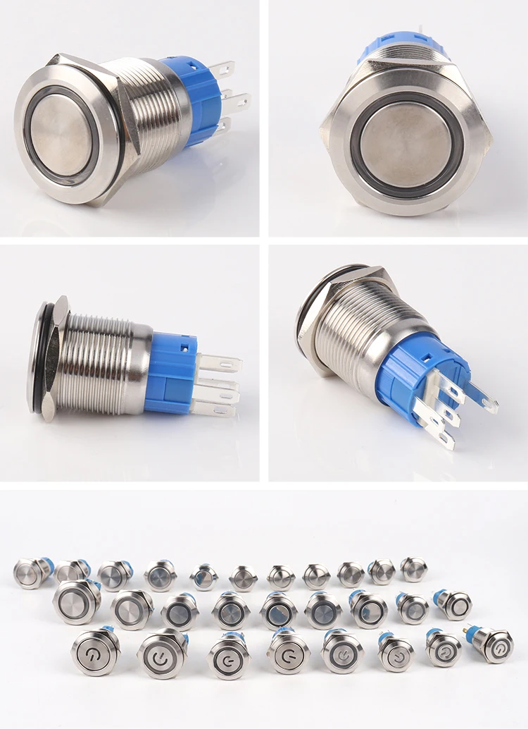 19mm Flat round Button Spdt Push Button Switch Led Waterproof 220v
