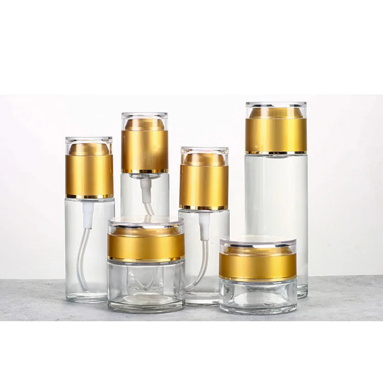 Luxury Skincare Packaging Empty Round 30ml 50ml 100ml Cream Cosmetic Glass Jar Toner Pump Lotion Bottle