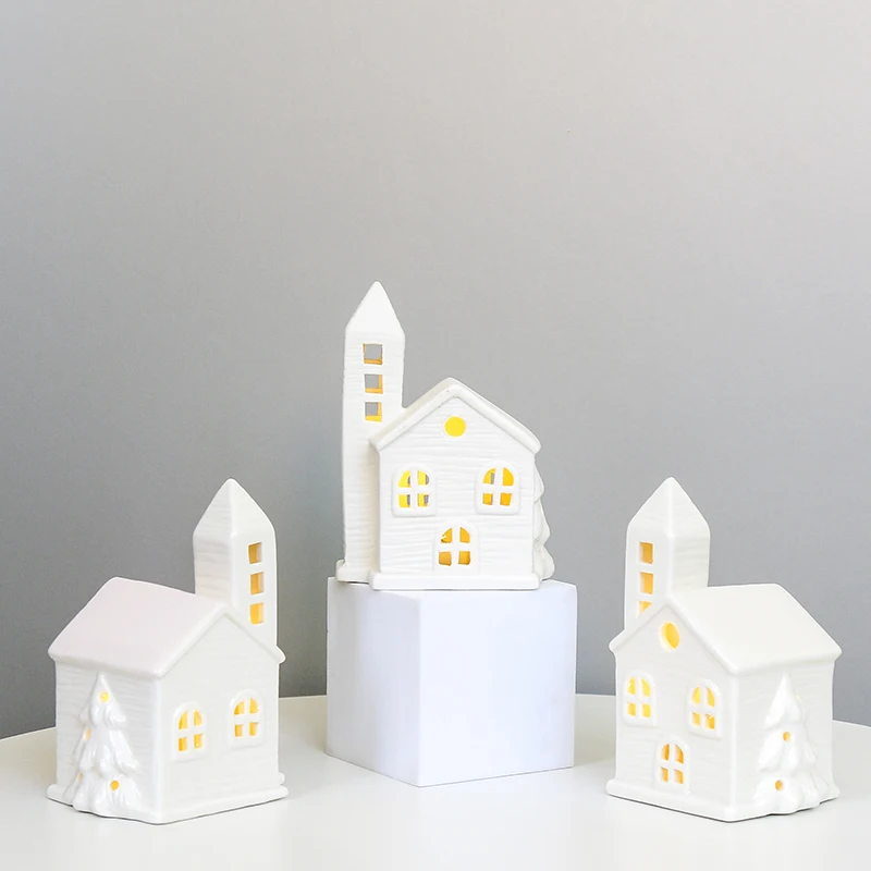 Christmas Decorative Ceramic Village houses with cutout windows for a beautiful glow led Light the perfect gift for holiday