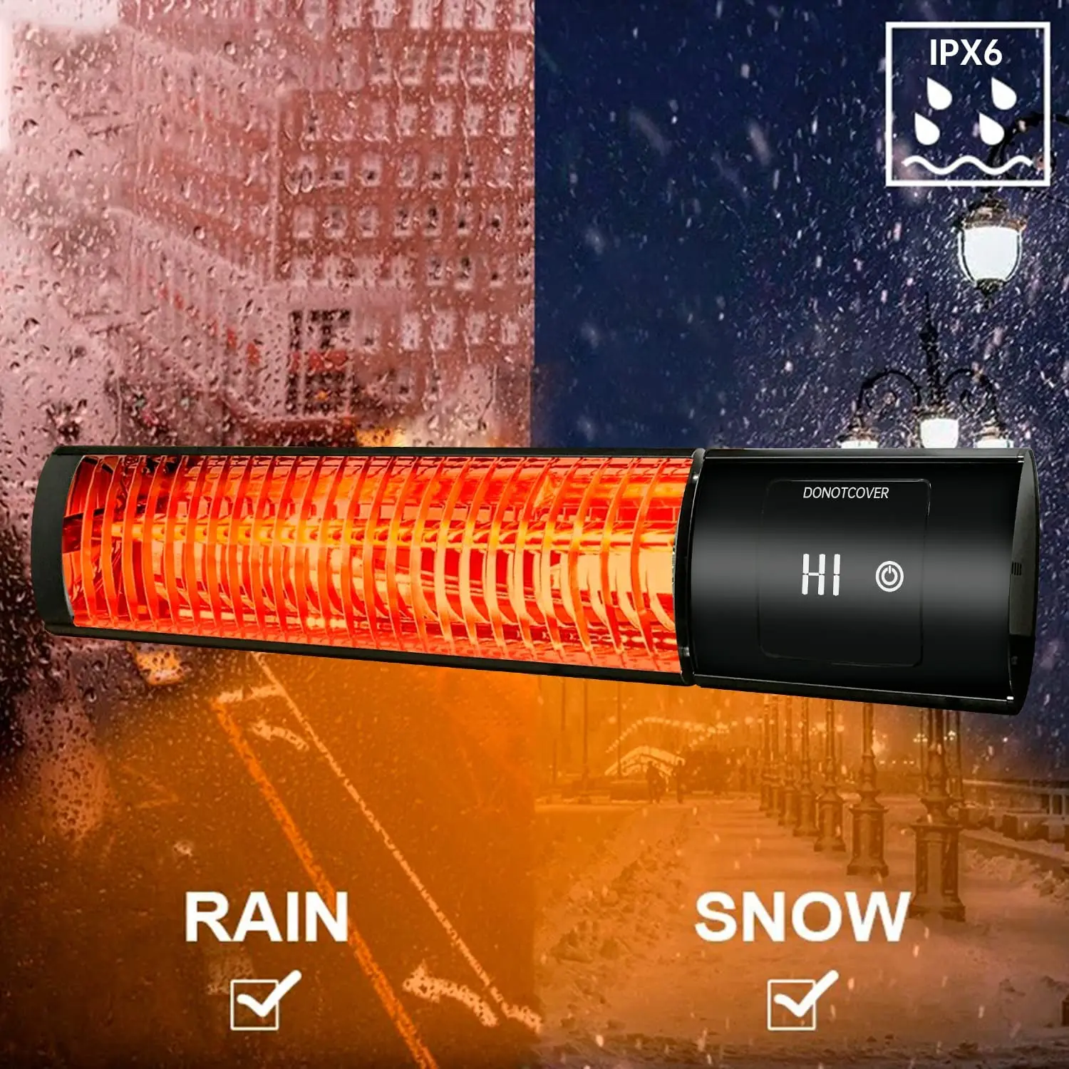 Waterproof Wall Mounted Outdoor Heater Remote Control, 900w1200w1500w Patio Heater