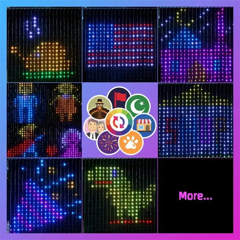 Color Changing Curtain Lights with Music Sync APP Remote Control, Smart Curtain Lights RGB Built in Chip