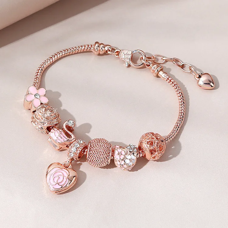 Duoying OEM women enamel crystal heart brand charm bracelet girls designer bracelet charms bracelet