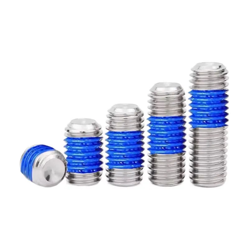 Wholesale Stainless Steel nylon thread locking Grub screws concave end Cup Point Set Screw with blue nylon locker