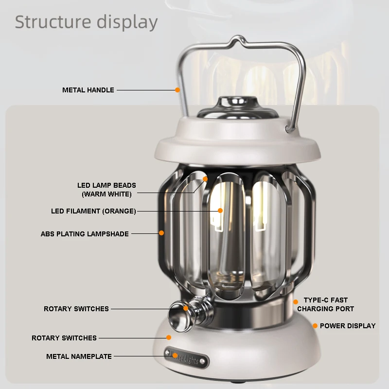 Outdoor Waterproof LED Camping Lantern Lights Lithium USB Rechargeable Stepless Adjustment Dimming Hiking Tent Lighting