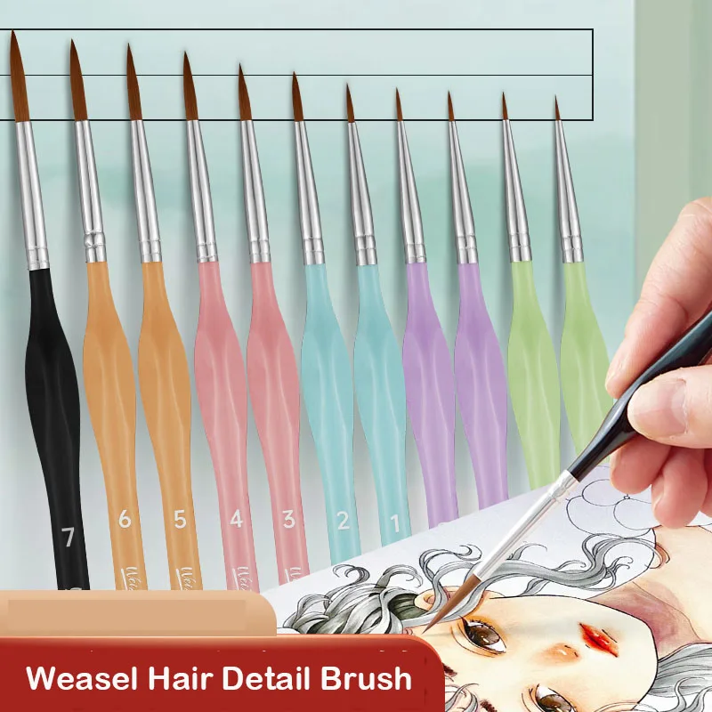 Manufacture Private Label Miniature Paint Brush Set Weasel Hair Fine Detail Liner Brush 11 Pcs Plastic Handle Paint Brush