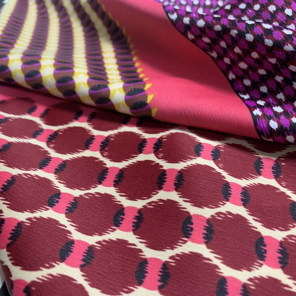 2024 Colorful Print Design 97%Polyester 3%Spandex French Crepe Satin Woven Fabric For Women Evening Dresses