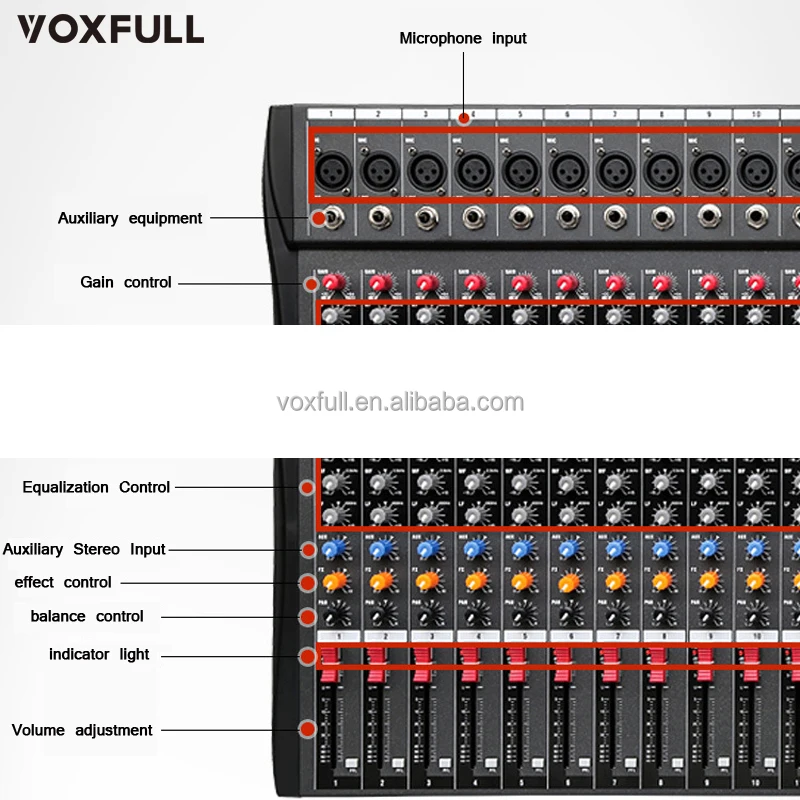 Voxfull CT12 Digital Mixing Console Professional Audio 12 Channel Mixer for public address system