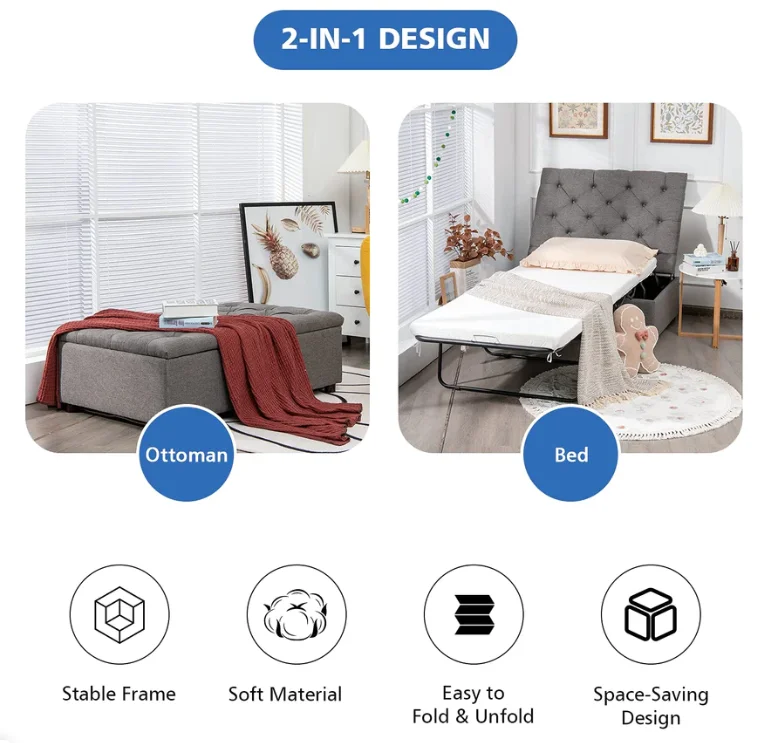 Bedroom Furniture Metal Ottoman Folding Sofa Bed with Mattress