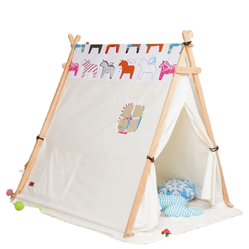 
Cartoon Horse Pattern Triangle Teepee Tent A Frame Tent Kids with Windows 