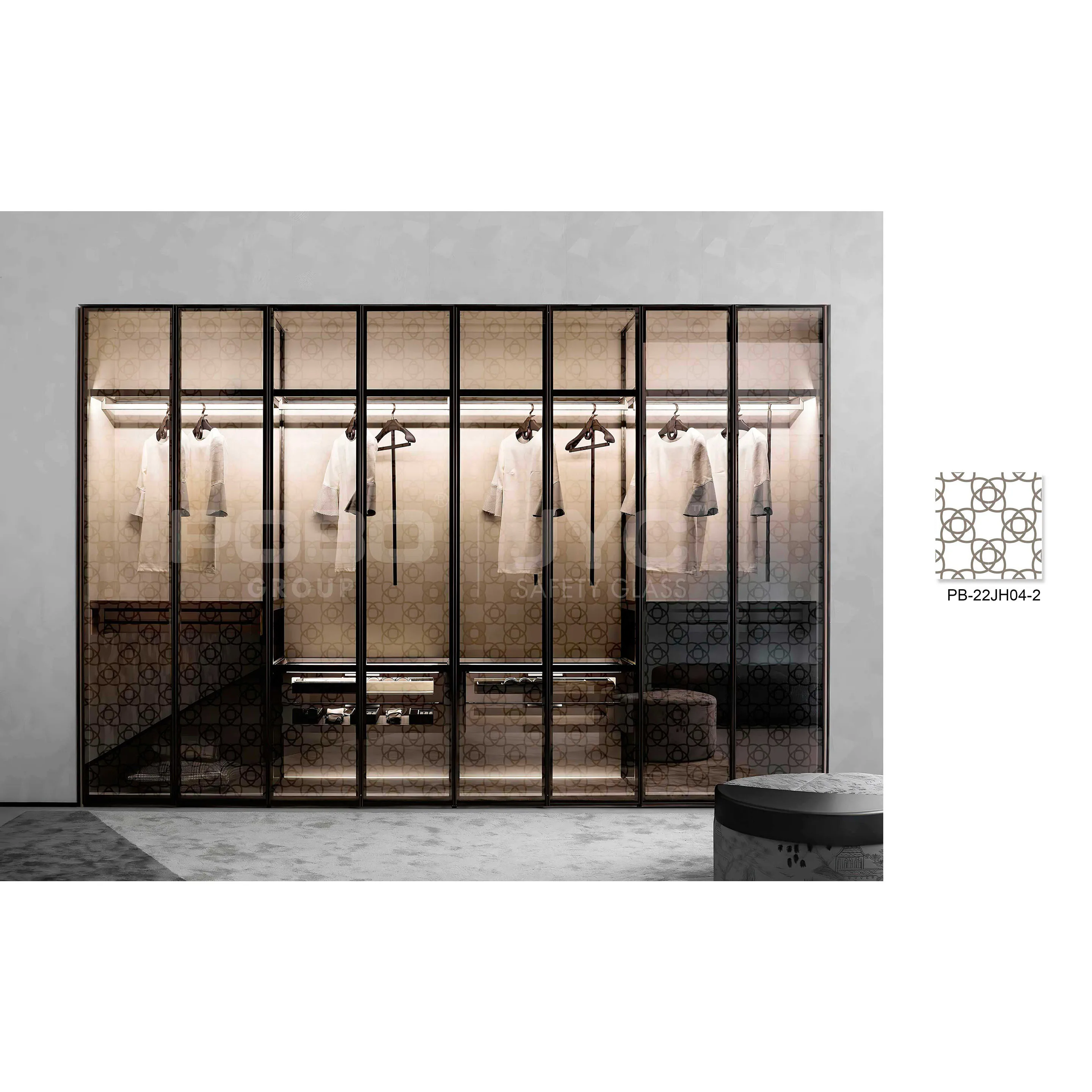 Waterproof Sliding Door Double Glazed Tempered Glass Large Swing Doors for Closets Wardrobes Cupboard