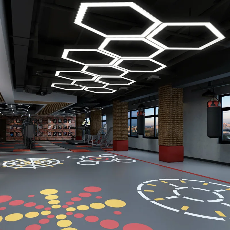 Honeycomb Connectors Led Pendant Light Hexagon Shape Black Iron Acrylic Ceiling Hanging Light Garage Gym Barber Indoor Light