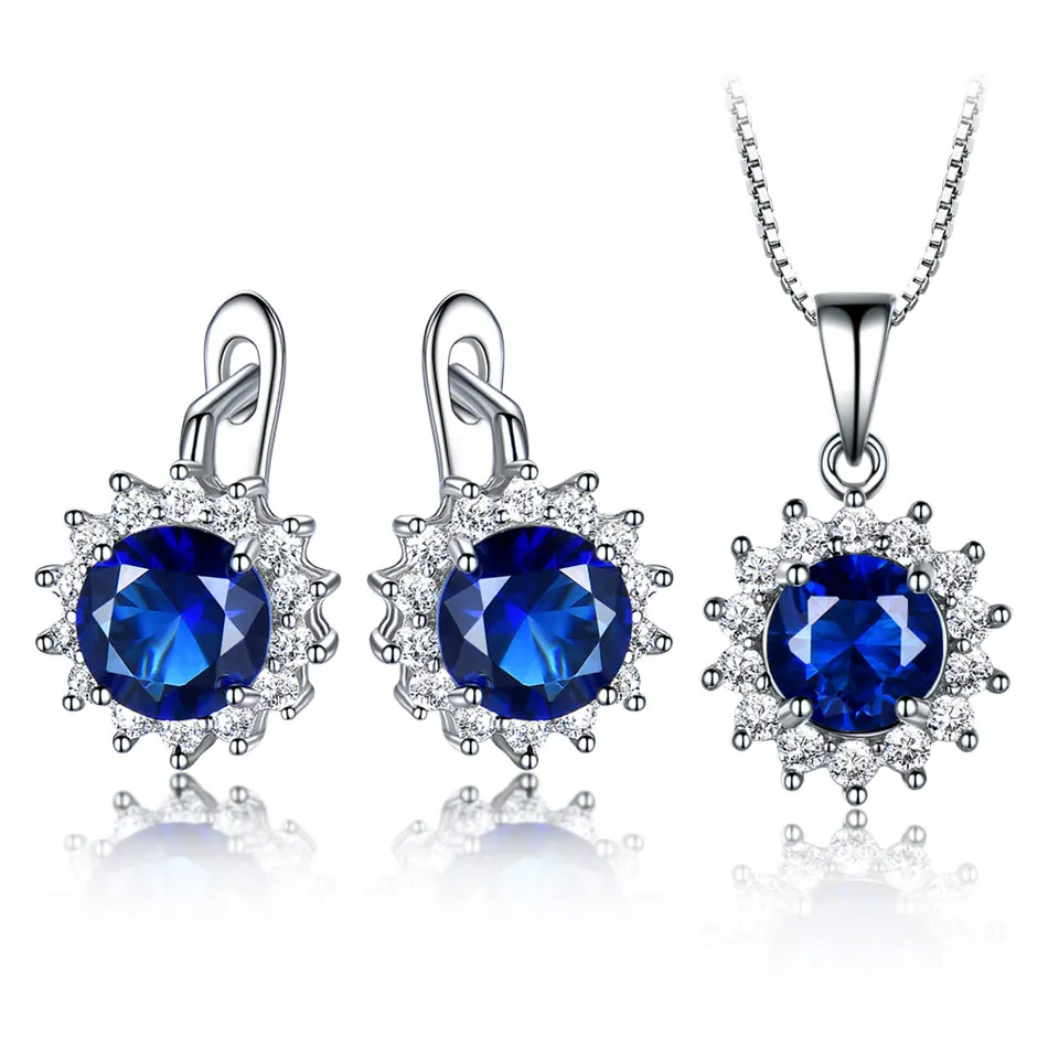 Fashion 925 sterling silver blue zircon necklace earrings wedding jewelry set