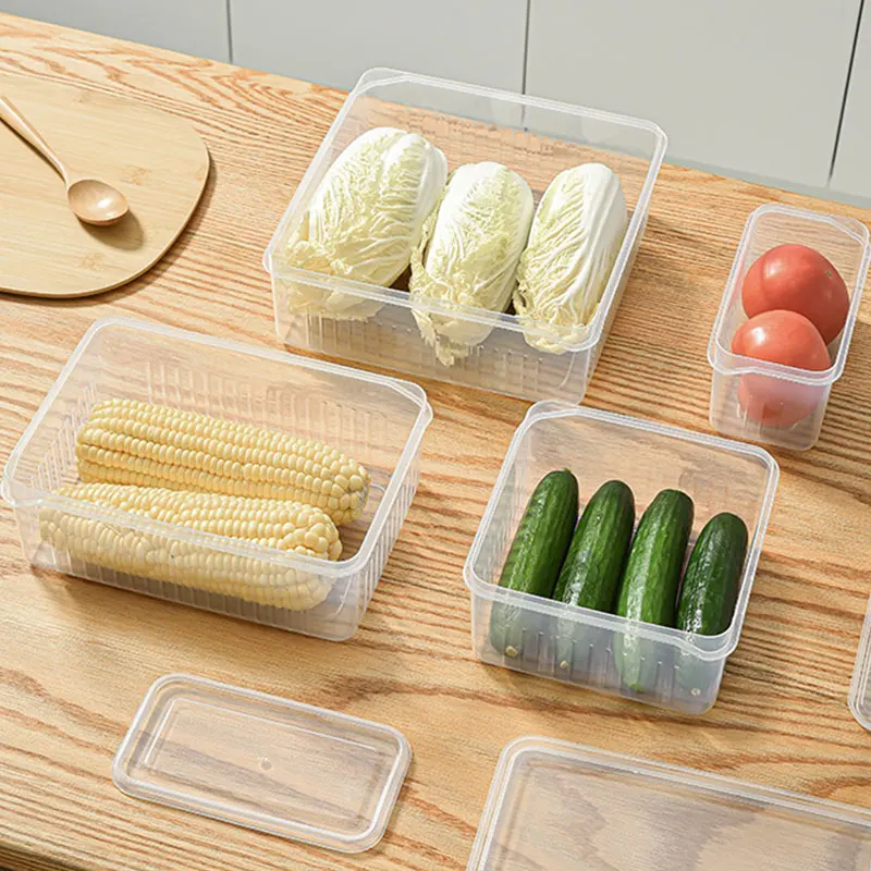 2-9 Divided Storage Boxes for Fridge, Multifunction Fridge Plastic Storage Preservation Box with Draining Baskets