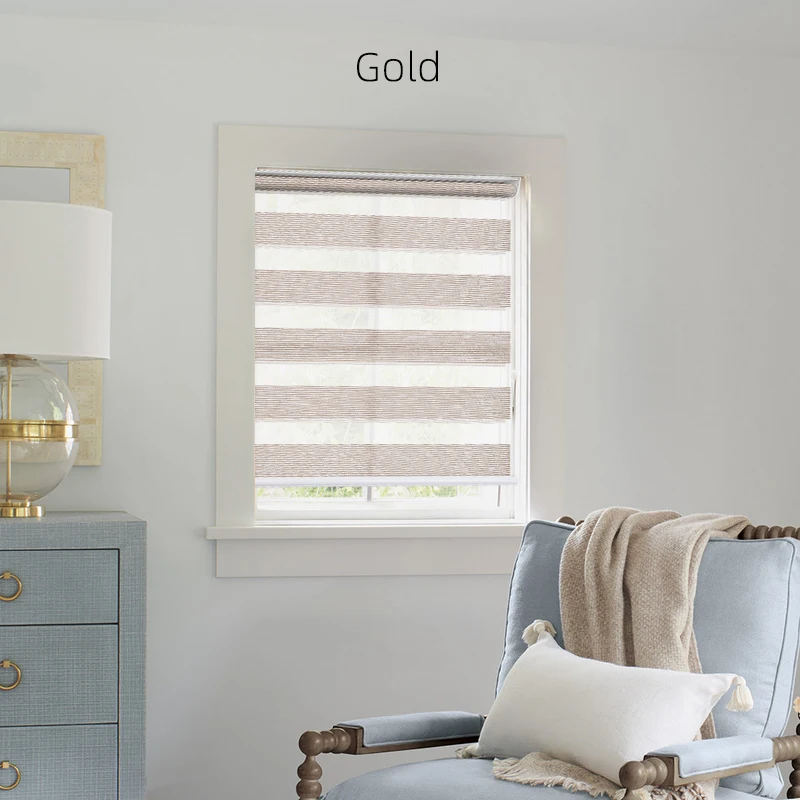 Deyi Smart home indoor decoration double layered sheer and stripped light filtering cordless motorized rolling zebra curtains