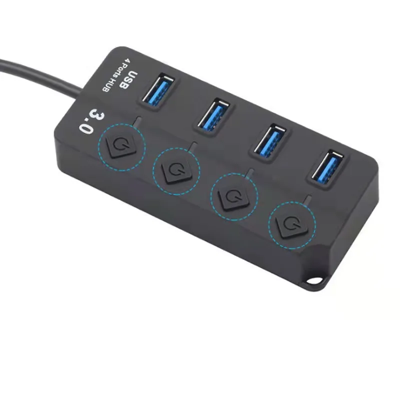 High Speed Multiport USB Splitter Independent Key On/Off 4 Port USB 3.0 Hub For Laptop PC