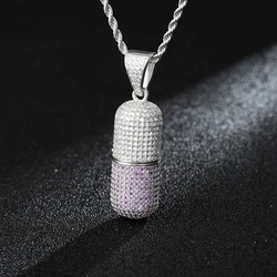 DUYIZHAO Hip Hop Pendant with 3mm Stainless Steel Rope Chain  Gold Plated Micro Pave CZ 3D Pill Capsule Removable Pendant