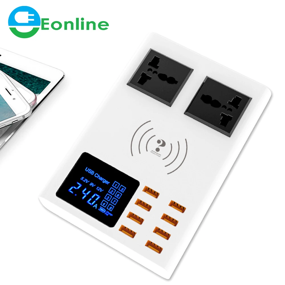 8 Ports Wireless Charger Led Digital Display USB Charger For Android iPhone Adapter Phone Fast Charger For xiaomi huawei samsung