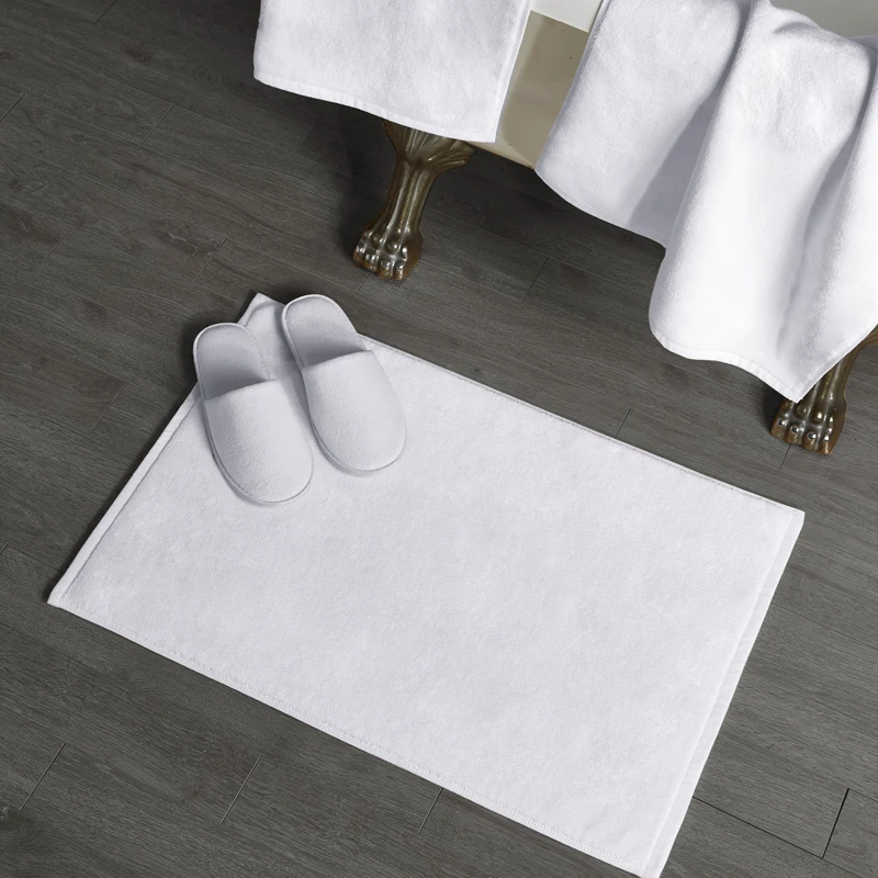 Ready to ship Hotel 100% Cotton 32S/2 White Plain Bath Mat floor mat foot towel