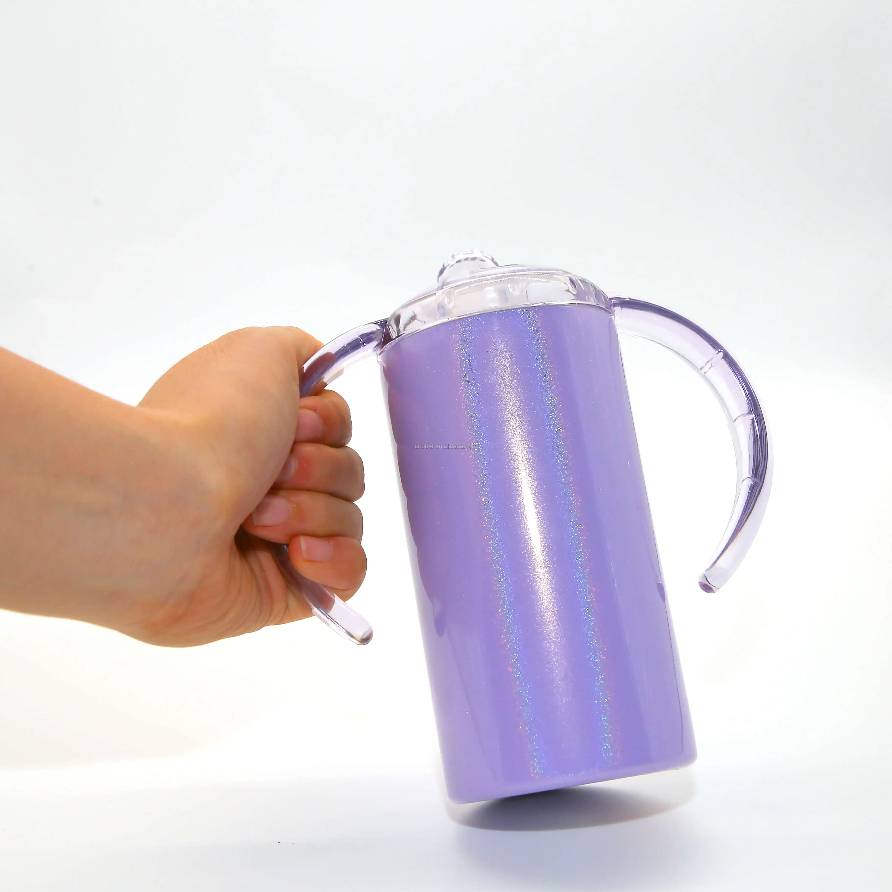 US Warehouse stocked 12oz  Stainless Steel Sublimation Straight white Kids Sippy Cup Tumblers With Handle BPA Free Baby Bottle