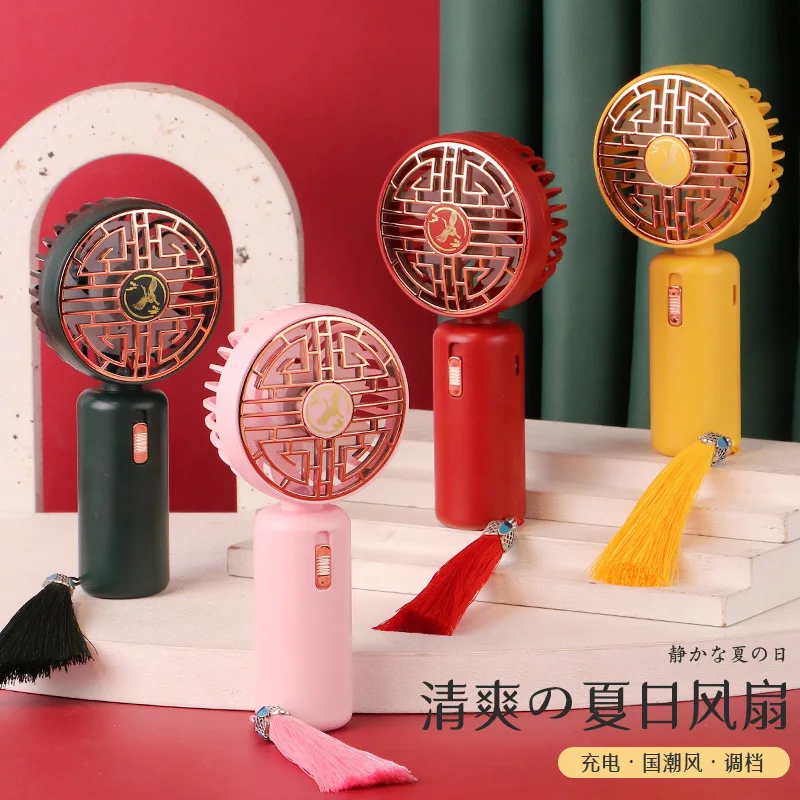 Wholesale 2023 cute mini china style classic ABS Low noise mute USB rechargeable handheld hand air cooling cordless portable fan