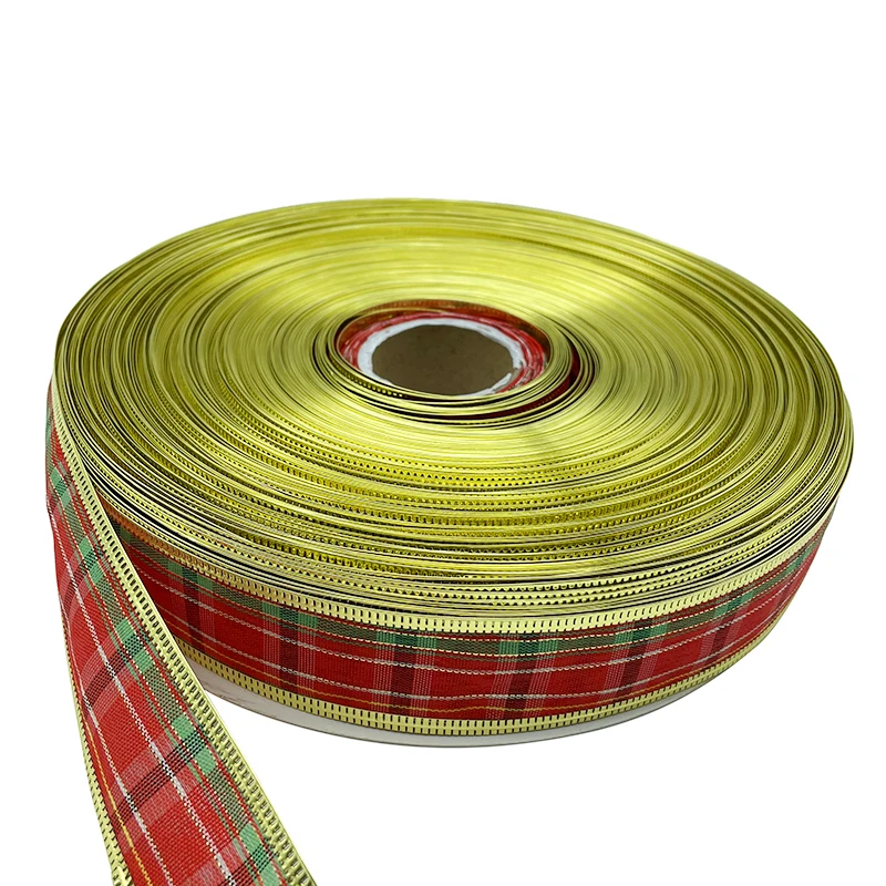 E-Magic 30mm Wired edge ribbon Christmas Trees Ribbon Christmas Grid Scottish Plaid Ribbon For Gift Wrapping