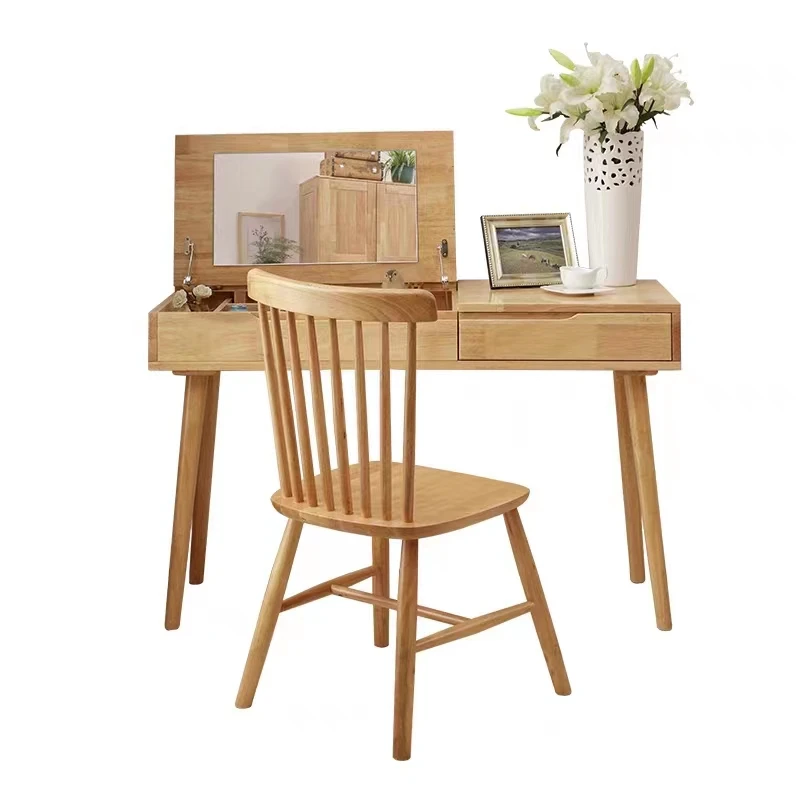 Bedroom Dresser Furniture Chair Simple  Solid Wood  Table With Mirror And Drawers