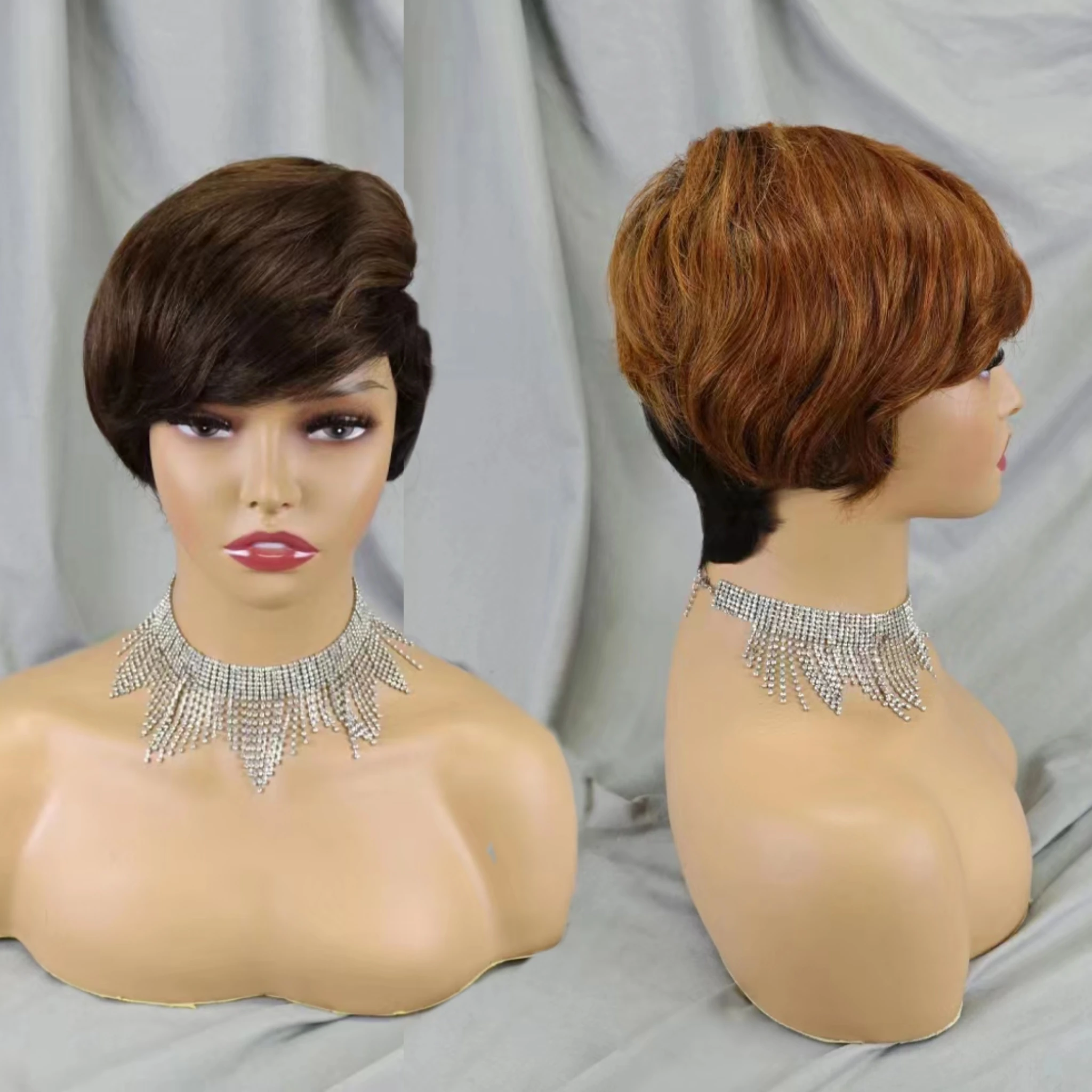 Letsfly Wholesale Cheap 100% Natural Hair Wigs Chic Colored Machine Made Non Lace Short Cut Human Wigs For Black Woman