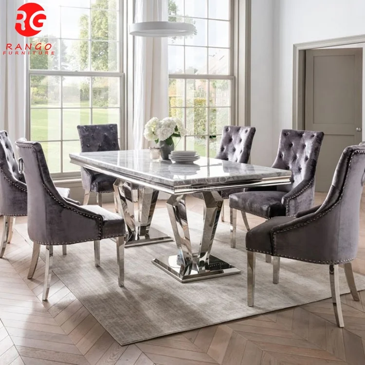 Marble Dining Table With 6 Chairs For Home Product with imperial grey marble texture