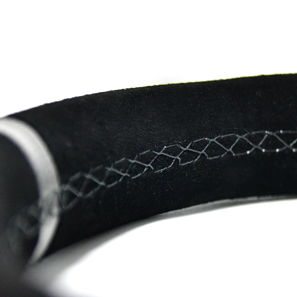 Universal 3 spokes flat racing steering wheel WIth Black suede leather