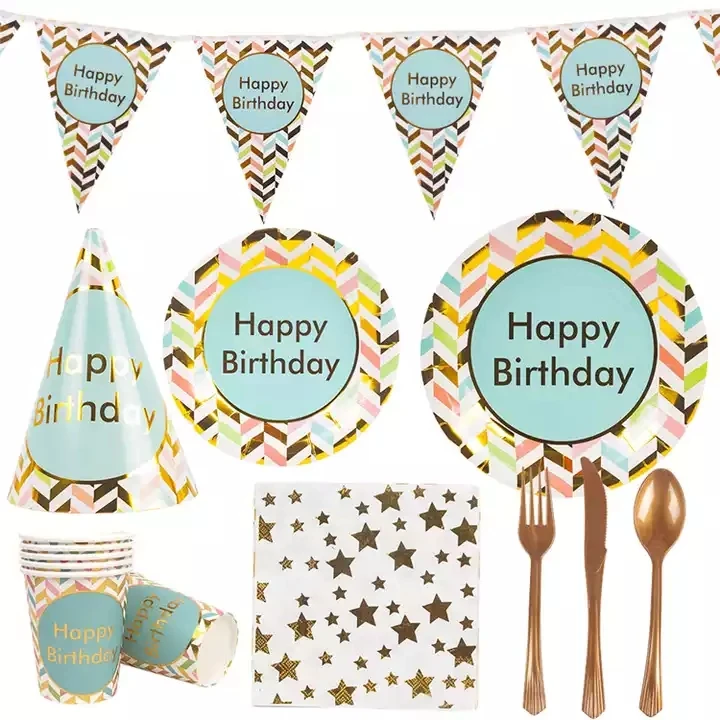 Disposable Tablerware Adult Party Supplies Birthday Paper Plates Napkins Cups Tablecloth