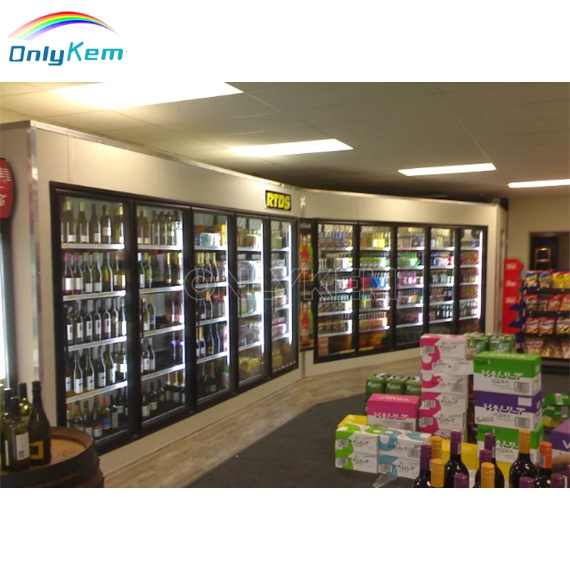 USA Gas Station Walk in Cooler Freezer Room Glass Door and Shelves