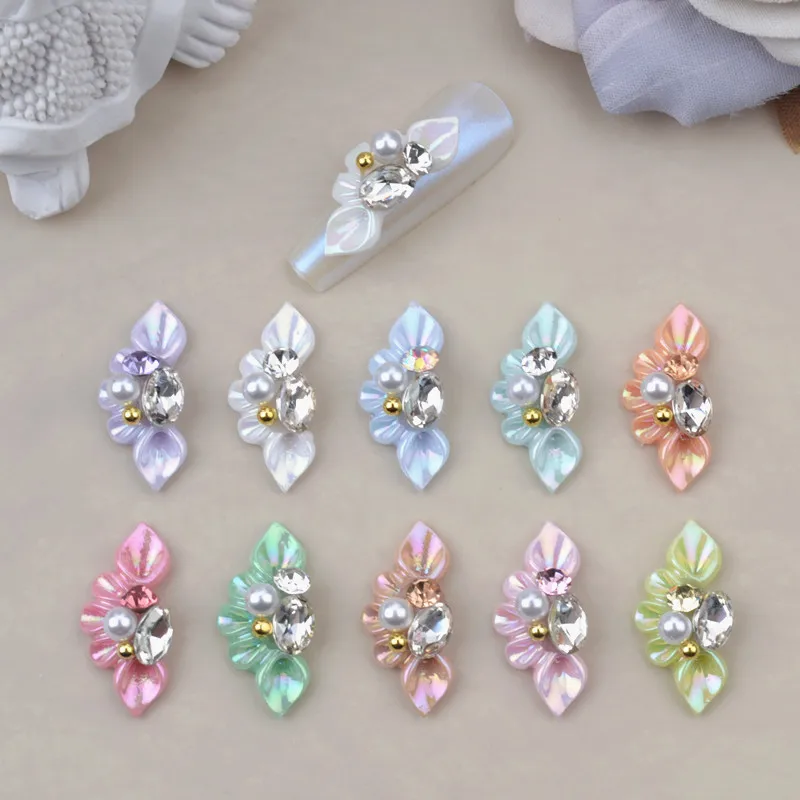 Nail Art Carved Resin Decorative Accessories InIaid With Special Rhinestone Pearl 3D Aurora Petal Nail Paste Decoration Supplier