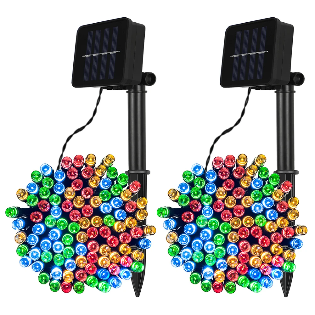  Hot Sell 2 Pack 33ft 100LED Solar Powered String Lights Fairy Outdoor Waterproof for Christmas Patio