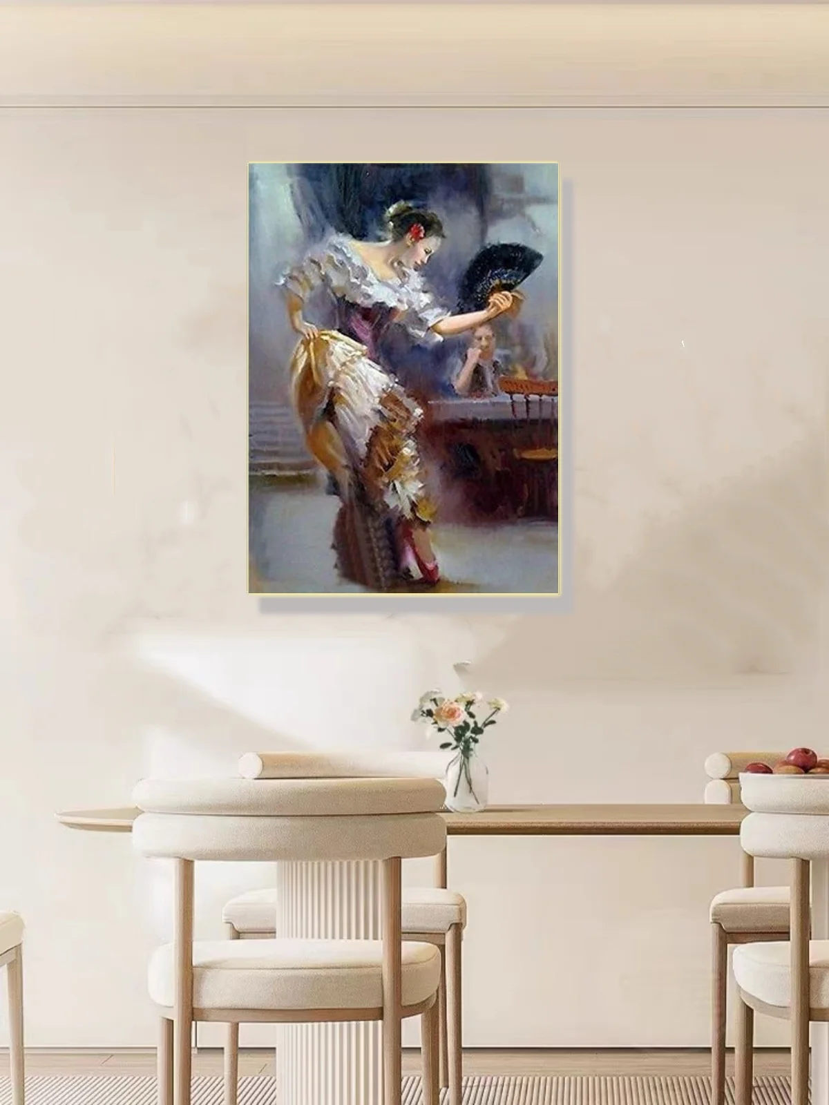 100% Real Hand Painted Fan dance costumes woman Get drunk Canvas Oil Painting on Canvas by Artist for Home Wall Art Decor