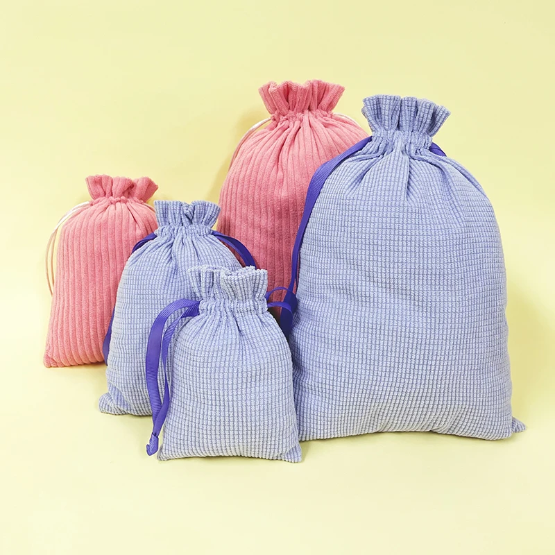 Velvet Fabric Charger Bags Corduroy Skincare Pouches Drawstring Consumer Electronics Storage Bags